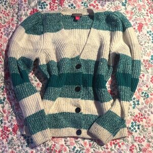 Vince Camuto Teal and Cream Striped Cardigan